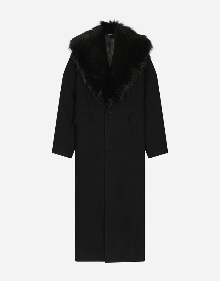 Dolce & Gabbana Wool coat with faux fur collar Black G035ETFU24M