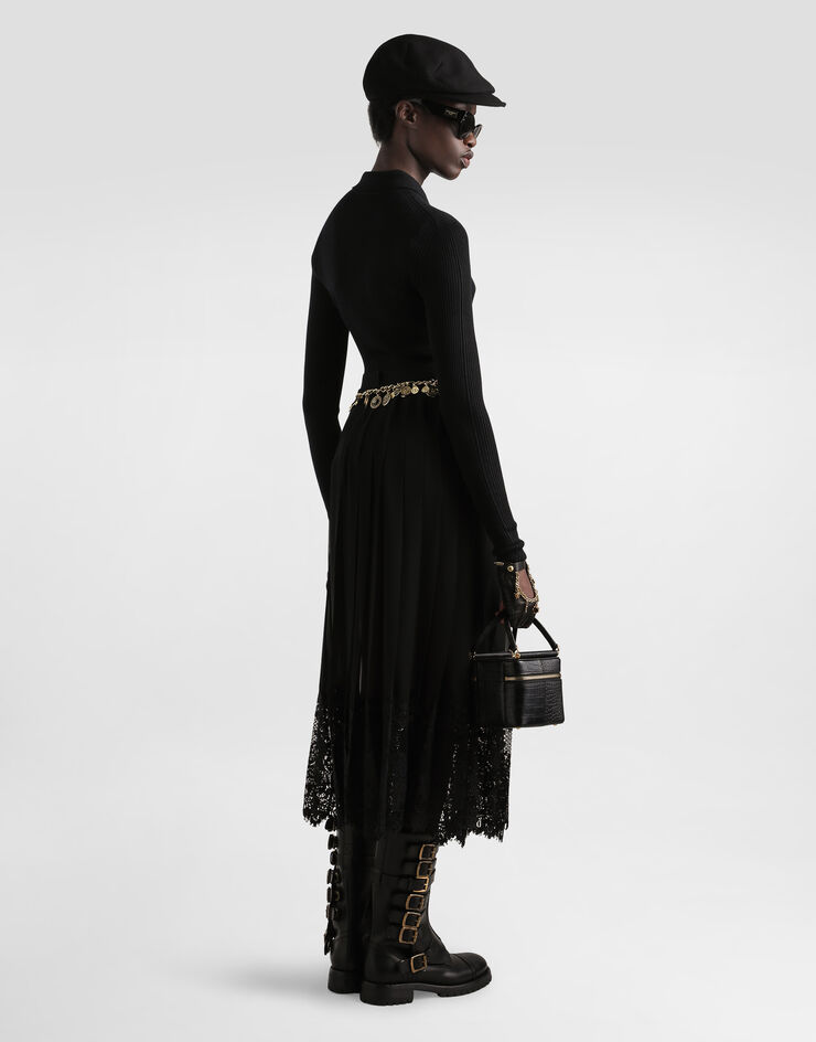 Dolce & Gabbana 雪纺百褶半裙 黑 F4C6ATFUSNW