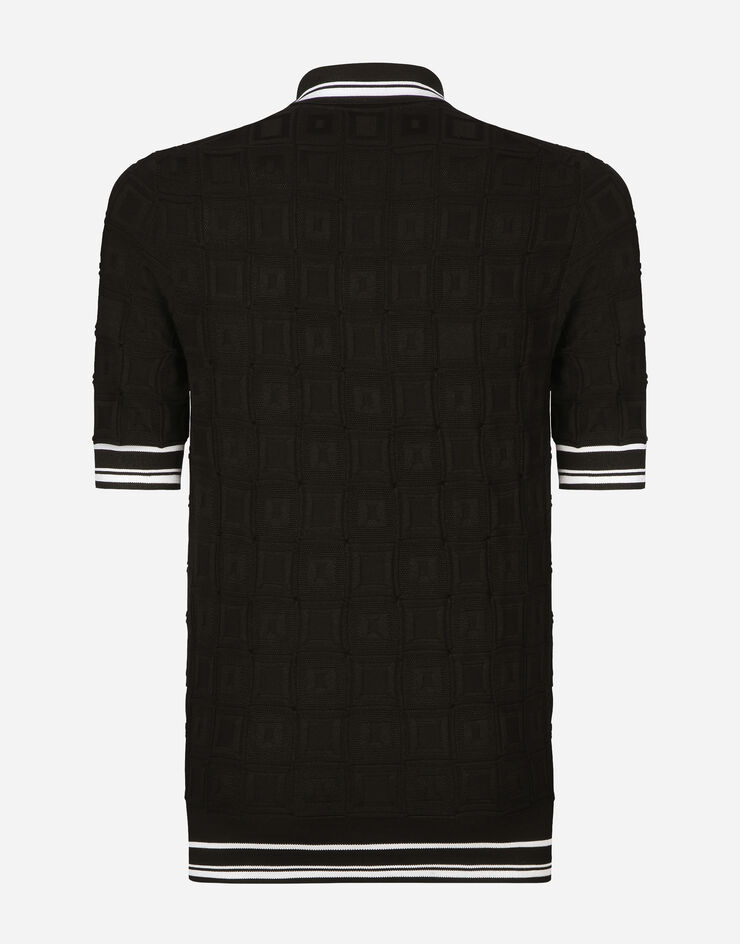 Dolce & Gabbana DG 로고 반소매 스트레치 실크 폴로 셔츠 블랙 GXZ15ZJBSHM