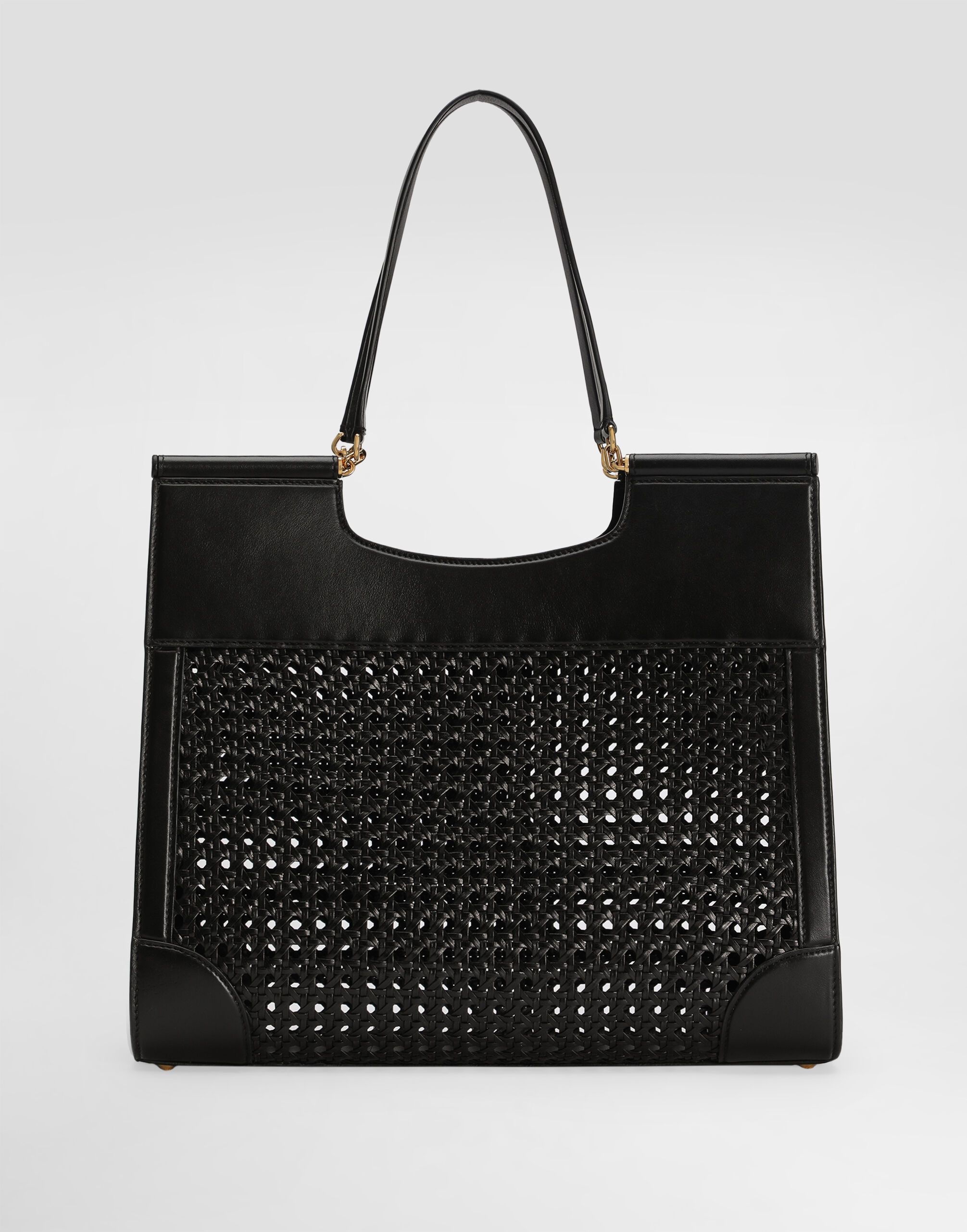 Shopping Sicily in straw and calfskin weave in Black for Women