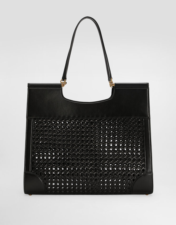 Dolce & Gabbana Shopping Sicily in straw and calfskin weave Black BB7727B9S67