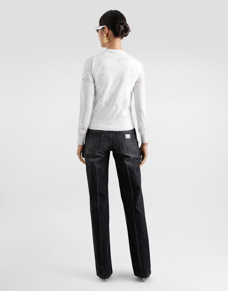 Dolce & Gabbana Wool cardigan with lace inlay White FXV05TJDVB0