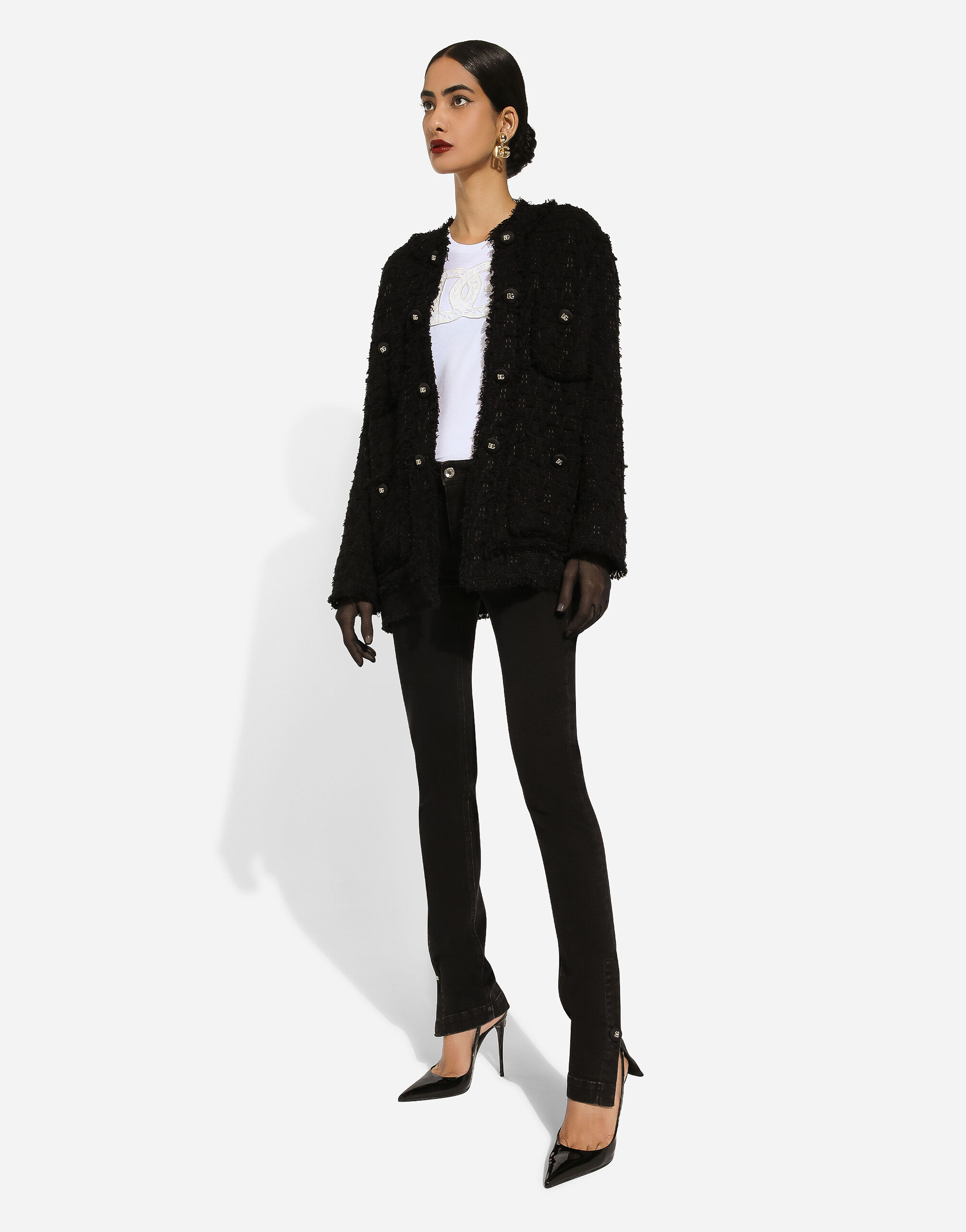Single-breasted rush-stitch jacket in Black for Women | Dolce\u0026Gabbana®