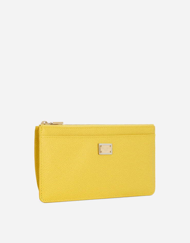 Dolce & Gabbana Porte-cartes grand format en cuir de veau Dauphine Jaune BI1265A1001