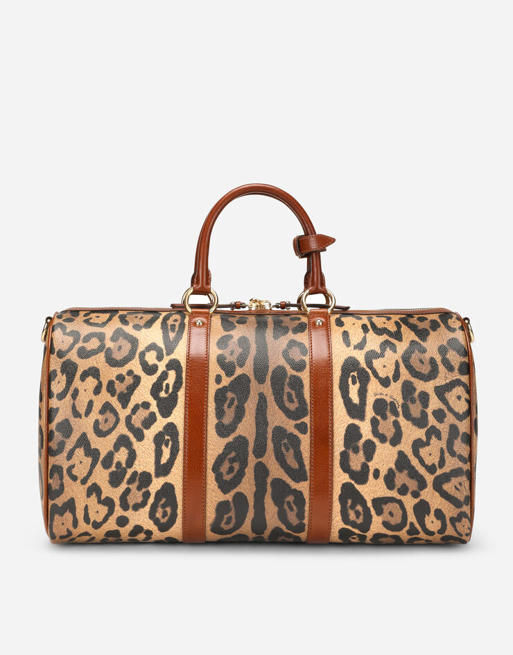 Dolce & Gabbana Bolsa de viaje mediana en crespo estampado leopardo con placa con logotipo Multicolor BB2207AW384