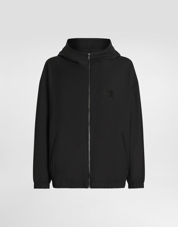 Dolce & Gabbana Blouson en toile de laine avec capuche à plaquette Noir G9BMVTFURK8