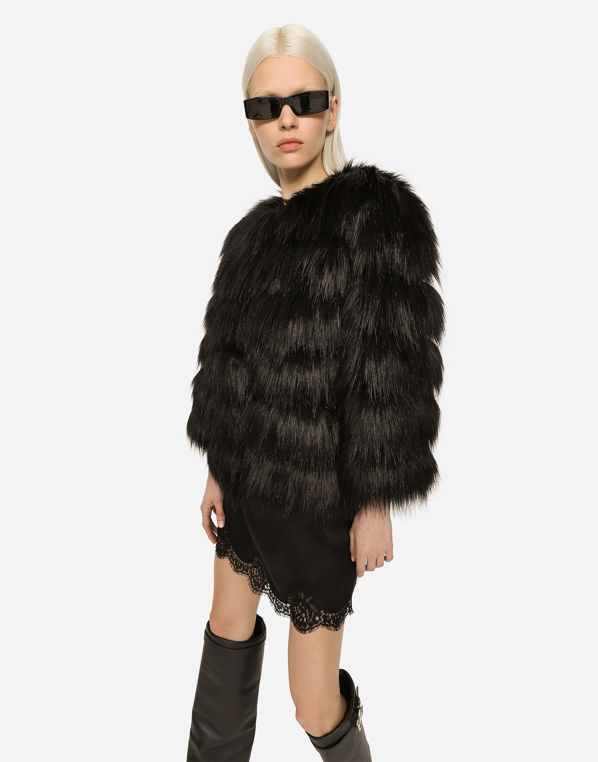 Faux fur jacket in Black for Women Dolce Gabbana