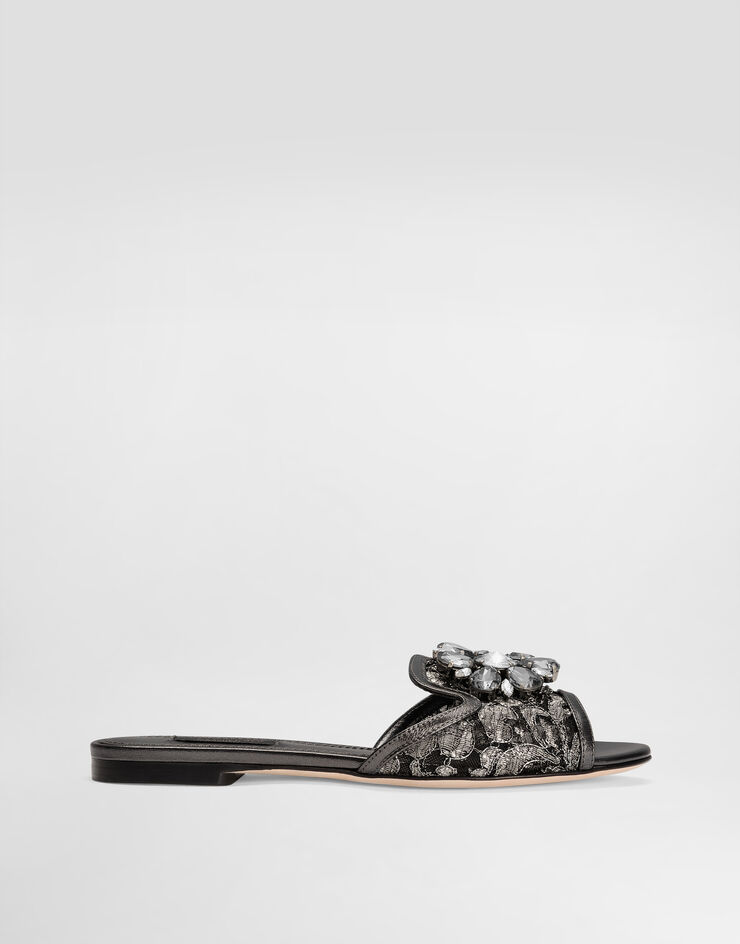 Dolce & Gabbana Lurex lace rainbow slides with brooch detailing Grey CQ0023AE637