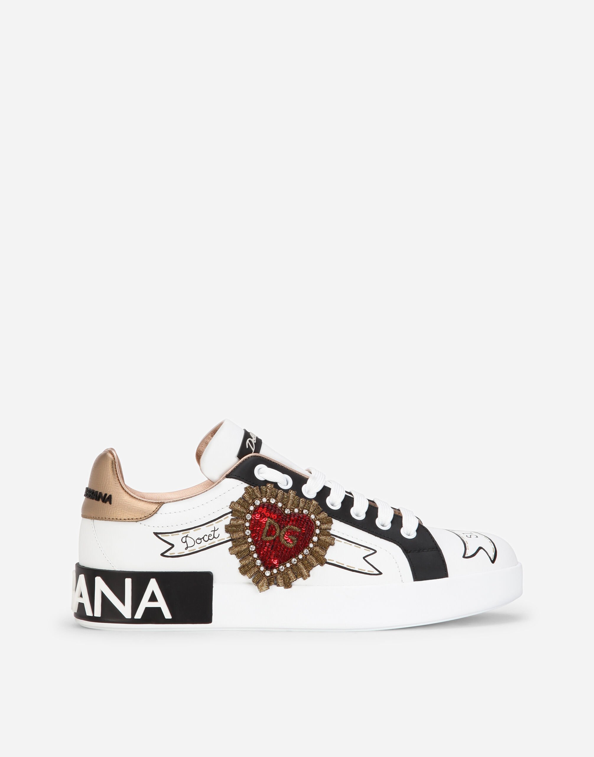 Dolce & Gabbana Calfskin Portofino sneakers with embroidery White CK1563B5845