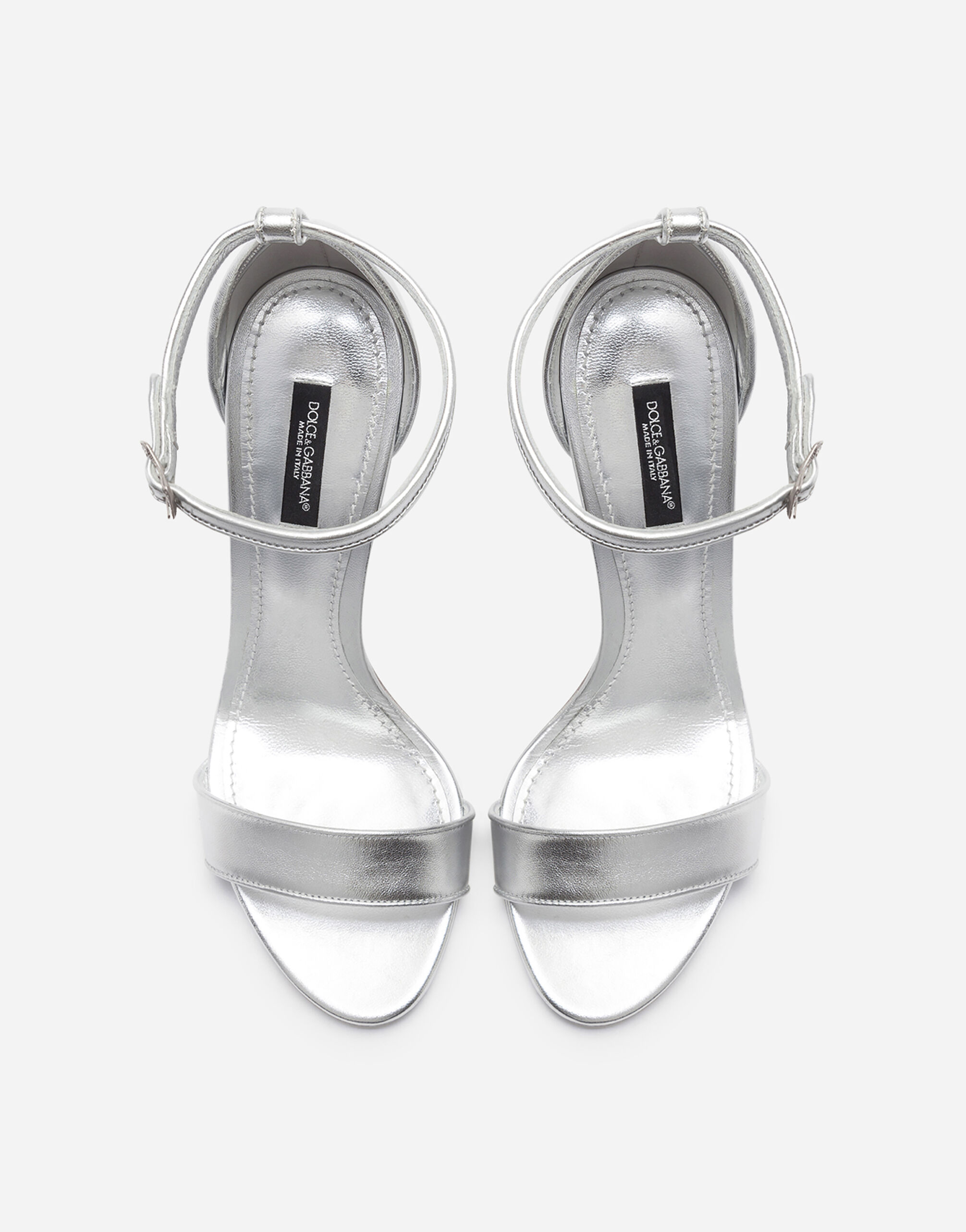 Nappa mordore sandals with baroque DG heel in SILVER for Women Dolce Gabbana US