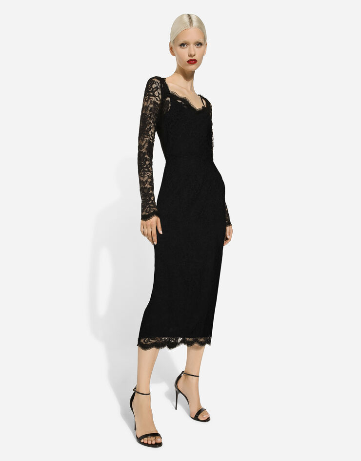 Floral lace midi dress in Black for Women | Dolce&Gabbana®