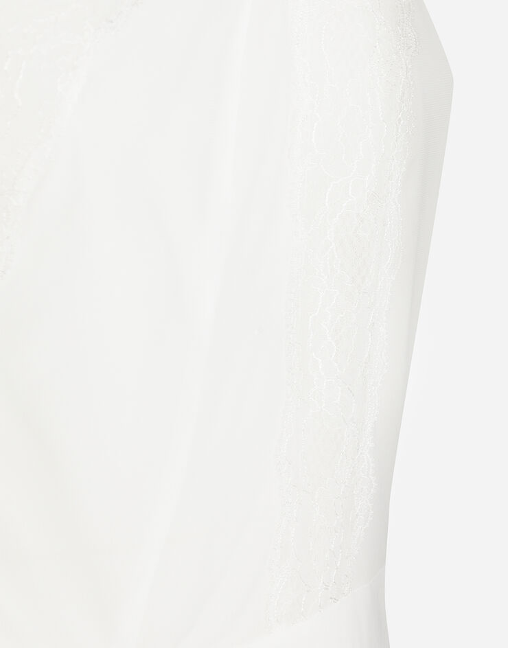 Dolce & Gabbana Organzine and lace calf-length dress with asymmetrical neckline White F6JCBTGDCFA
