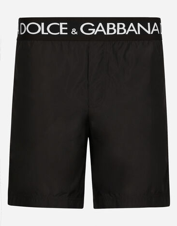 Dolce & Gabbana Mid-length swim trunks with branded waistband Multicolor M4A09JFSGAQ