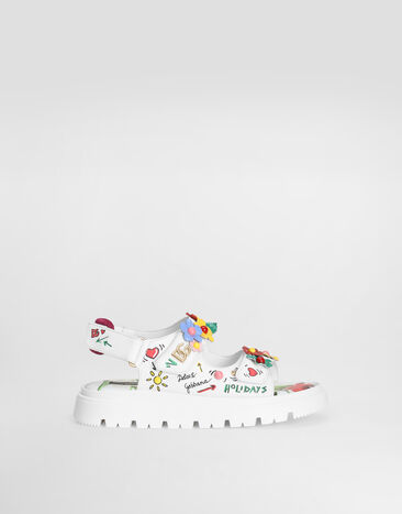 Dolce & Gabbana Printed calfskin sandals with flowers and DG logo Multicolor D11285A4801