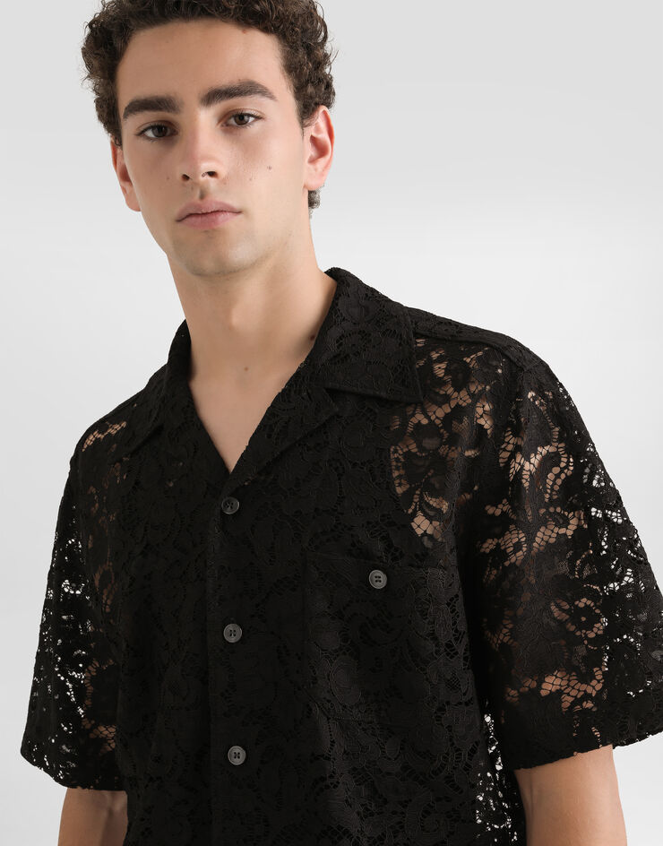 Dolce & Gabbana Hawaii lace cordonetto shirt Black G5JH9THLM5E