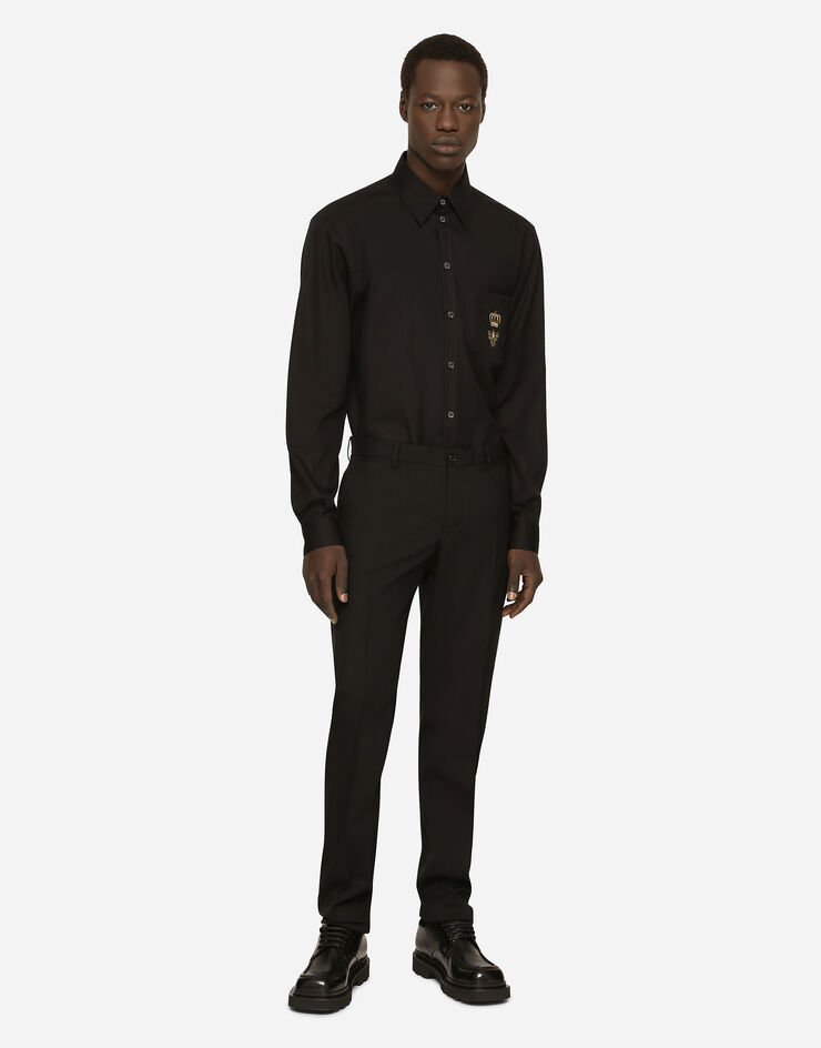 Dolce & Gabbana Cotton Martini-fit shirt with embroidery Black G5JG4ZFU5EW