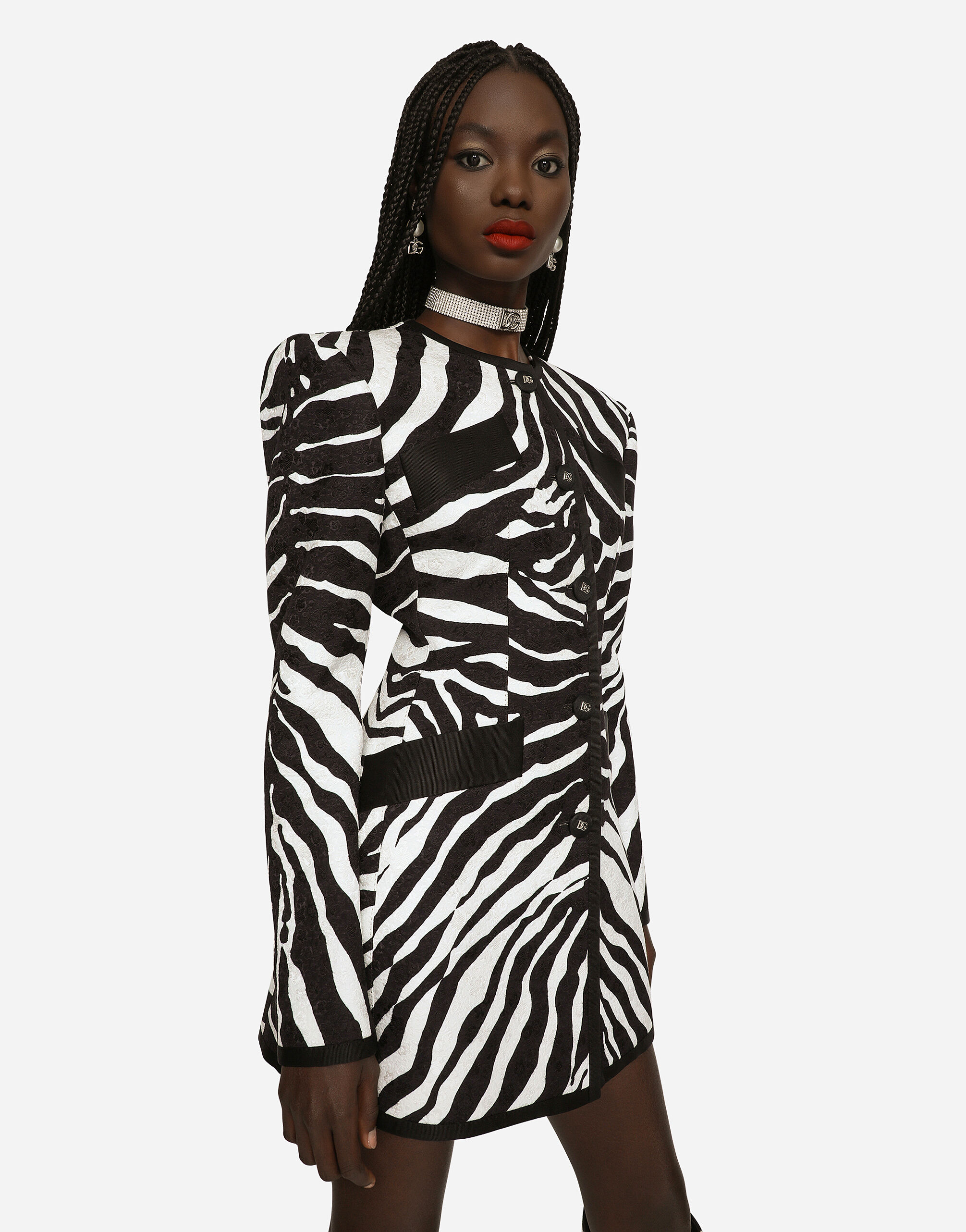 Zebra-print single-breasted brocade jacket in Animal Print for