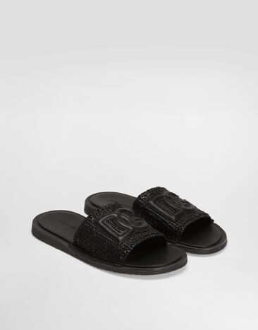 Dolce & Gabbana Raffia crochet slipper Black A80519A9Q98