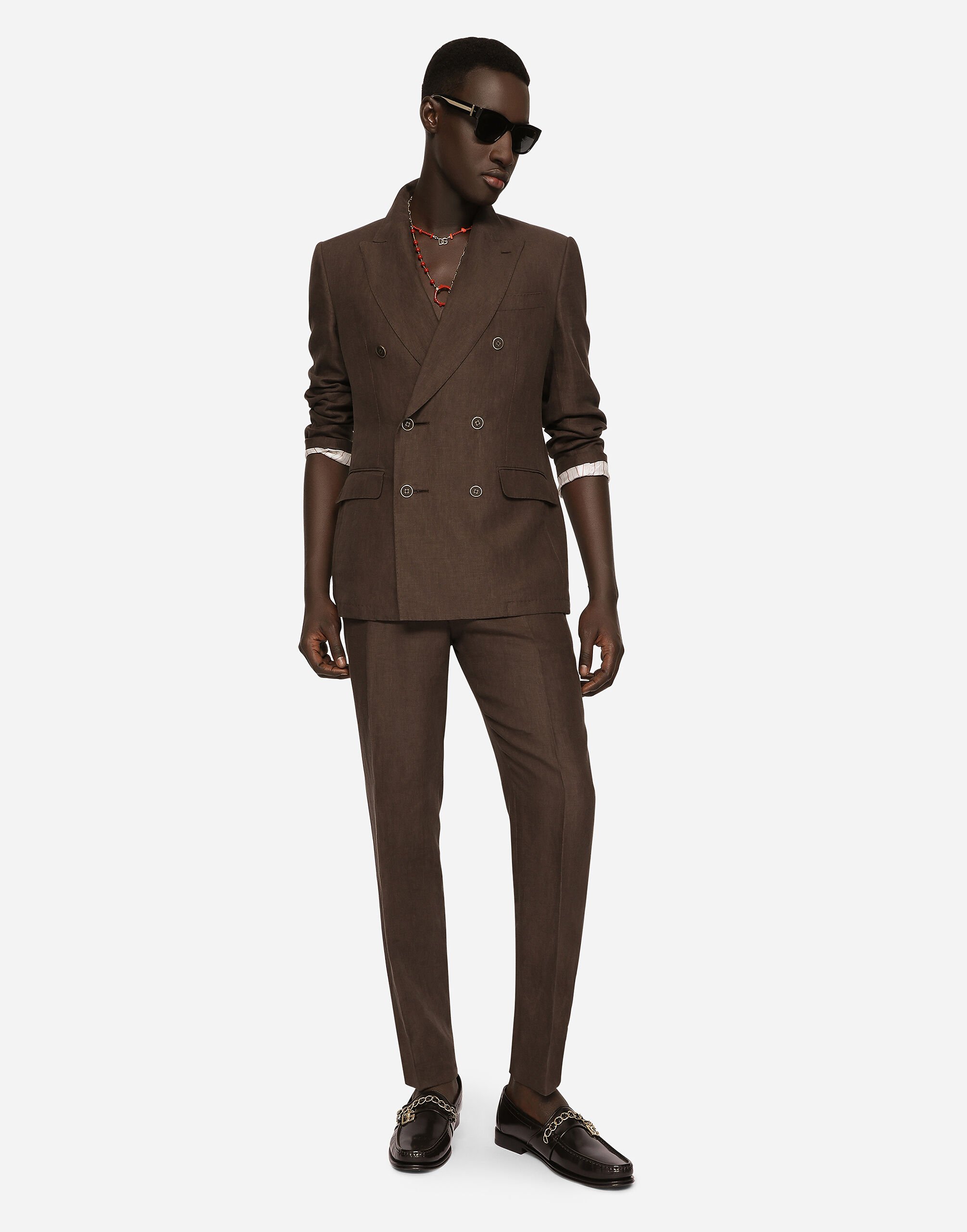 Double-breasted linen Sicilia-fit suit in Brown for Men