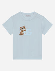 Dolce & Gabbana Jersey T-shirt with DG logo baby leopard print Azul Claro L1JTEYG7L1B
