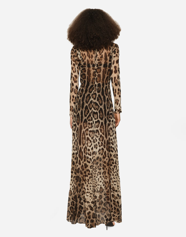 Dolce & Gabbana 타이 디테일 레오파드 프린트 조젯 드레스 애니멀 프린트 F6ACGTIS1LP
