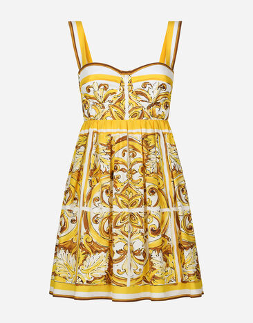 Dolce & Gabbana Short dress with corset bodice in majolica-print cotton poplin Print F6AEITHH5A1
