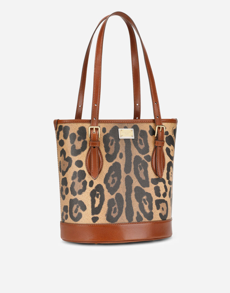 Dolce & Gabbana Leopard-print Crespo bucket bag with branded plate Multicolor BB6830AW384