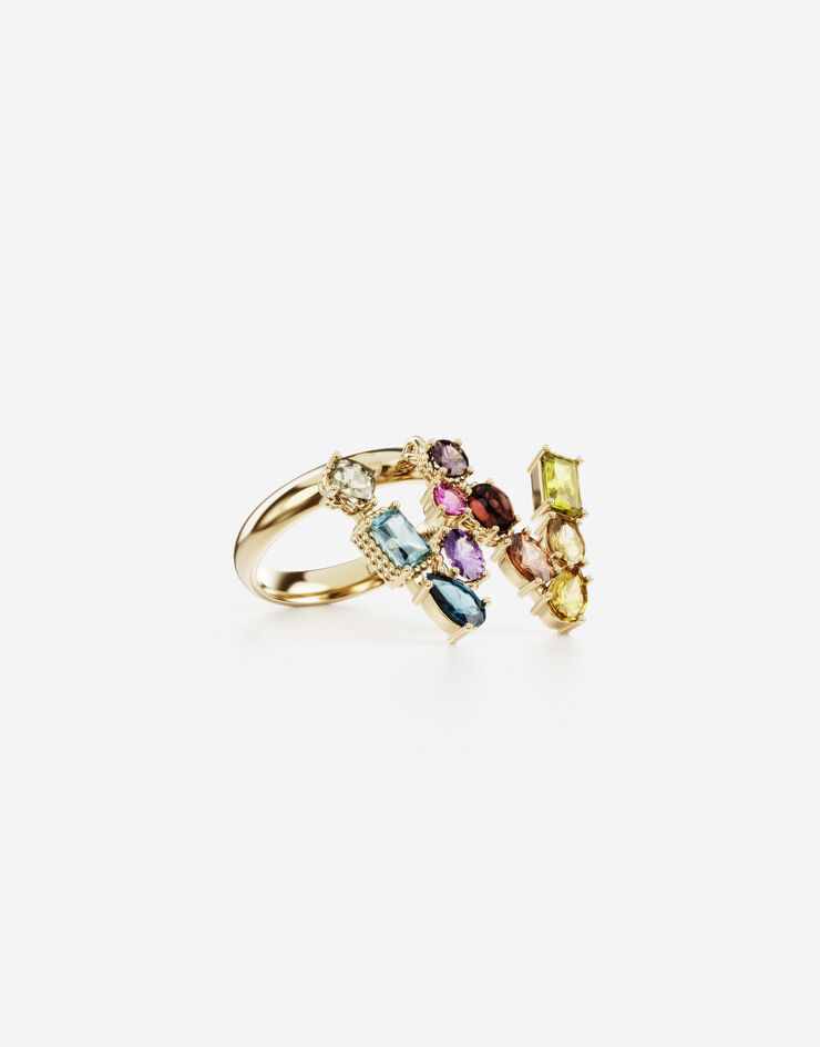 Dolce & Gabbana Rainbow alphabet W ring in yellow gold with multicolor fine gems ORO WRMR1GWMIXW