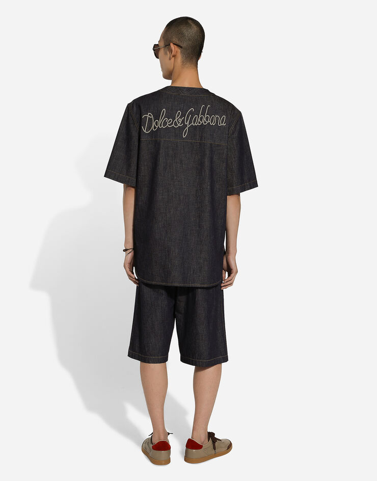 Dolce & Gabbana Denim jogging shorts with embroidery Multicolor GP099ZG8LA3
