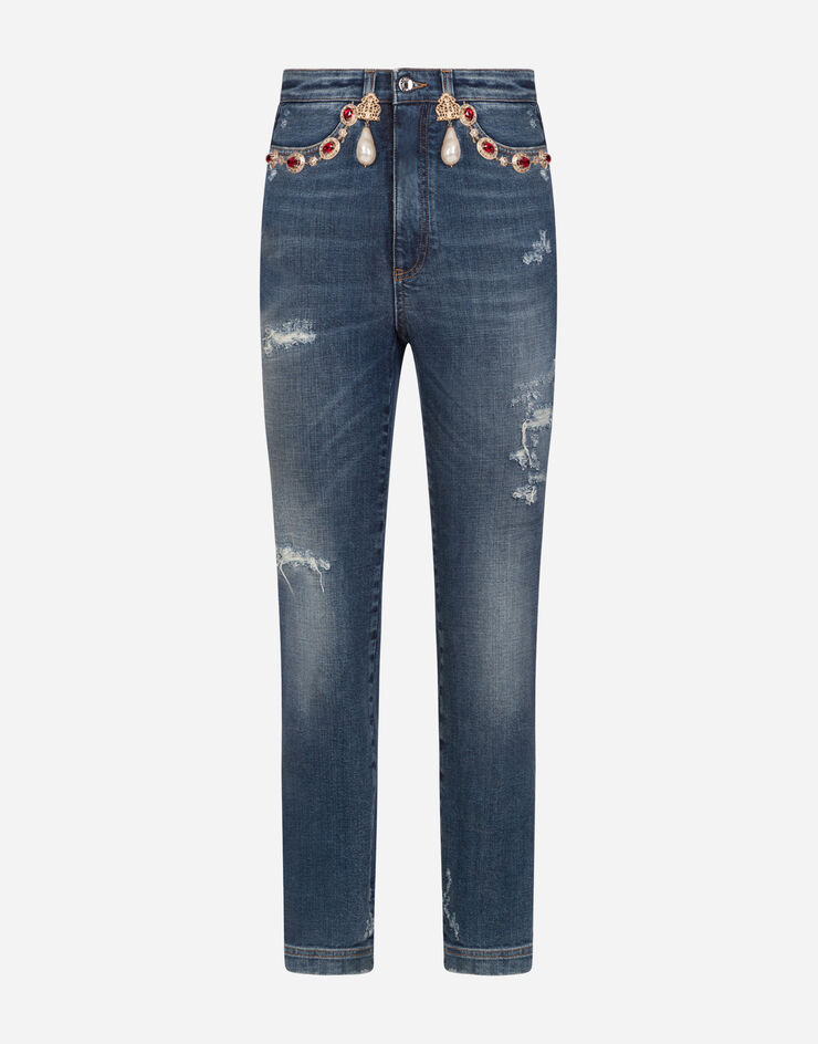 Dolce & Gabbana High-waisted jeans with pearls and embellishments BLUE FTBONZG899E