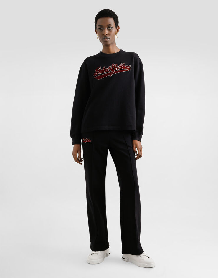 Dolce & Gabbana Pantalón de chándal de felpa con parche Negro FTC93ZGDDAJ