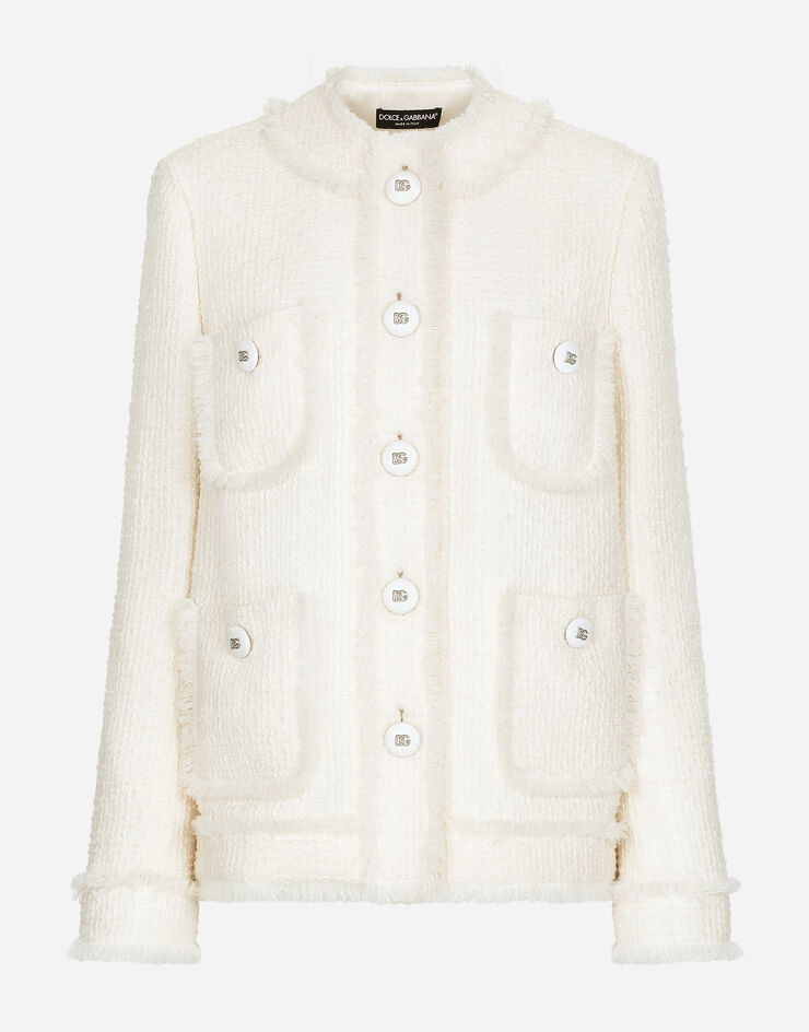 Dolce & Gabbana Single-breasted raschel tweed jacket White F29TPTGDCAW