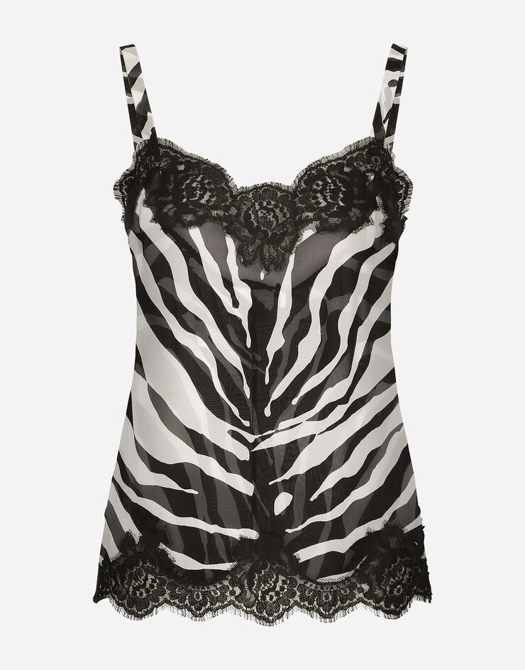Dolce & Gabbana Top de lencería en chifón con estampado de cebra y encaje Estampado Animalier O7D11TIS1MJ