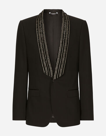 Dolce & Gabbana Single-breasted jacket with embroidered shawl collar Multicolor GKSGMTFJSCN