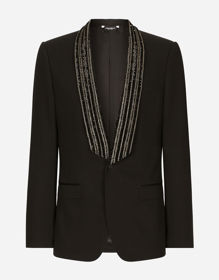 Dolce & Gabbana Veste droite à col châle brodé Noir G2TD7ZGH617