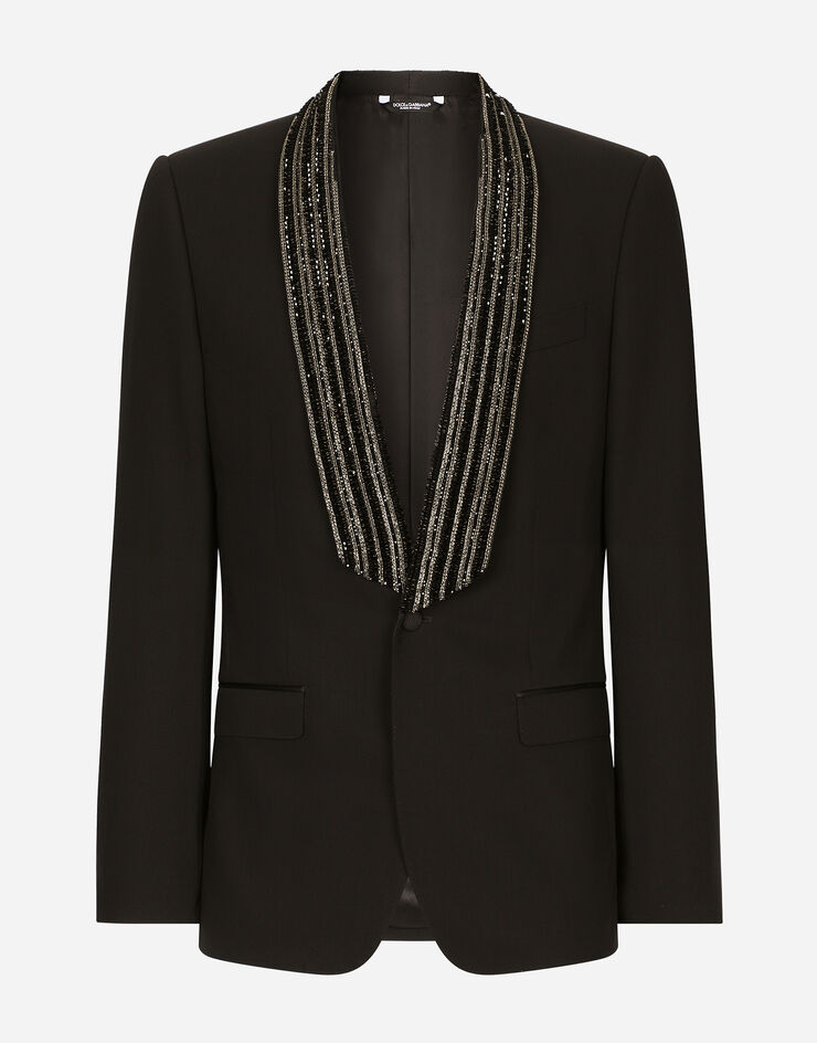 Dolce & Gabbana Single-breasted jacket with embroidered shawl collar Black G2TD7ZGH617