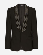Dolce & Gabbana Single-breasted jacket with embroidered shawl collar Grey G2NW1TFU4LB
