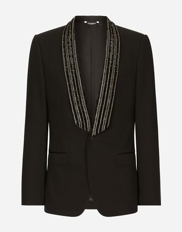 Dolce & Gabbana Single-breasted jacket with embroidered shawl collar Multicolor G5IT7TIS1QJ