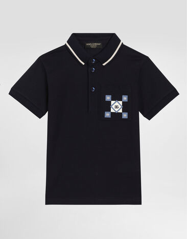 Dolce & Gabbana Poloshirt aus Piqué mit Print Blau L4JTIQG7O9E