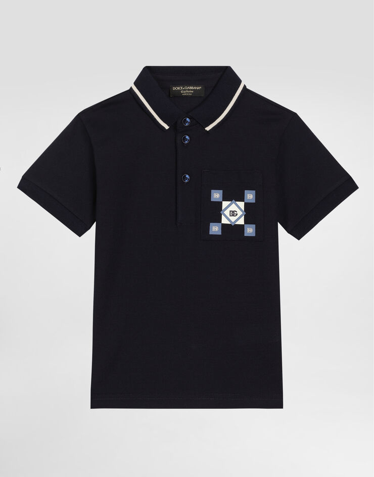 Dolce & Gabbana Polo in Piquet con stampa Blu L4JTIQG7O9E