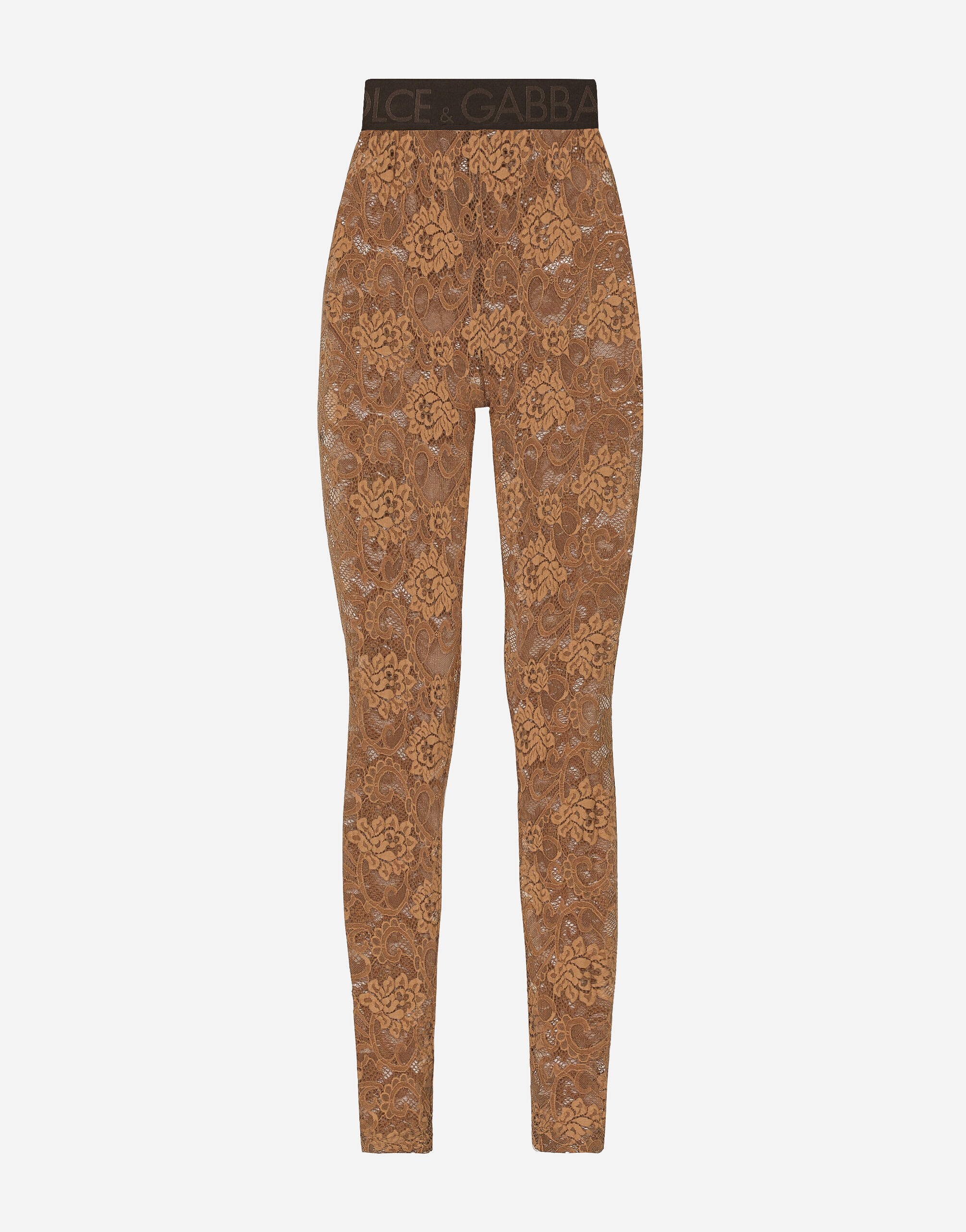 Dolce&Gabbana Lace leggings with branded elastic Beige FXM04TJFMR5