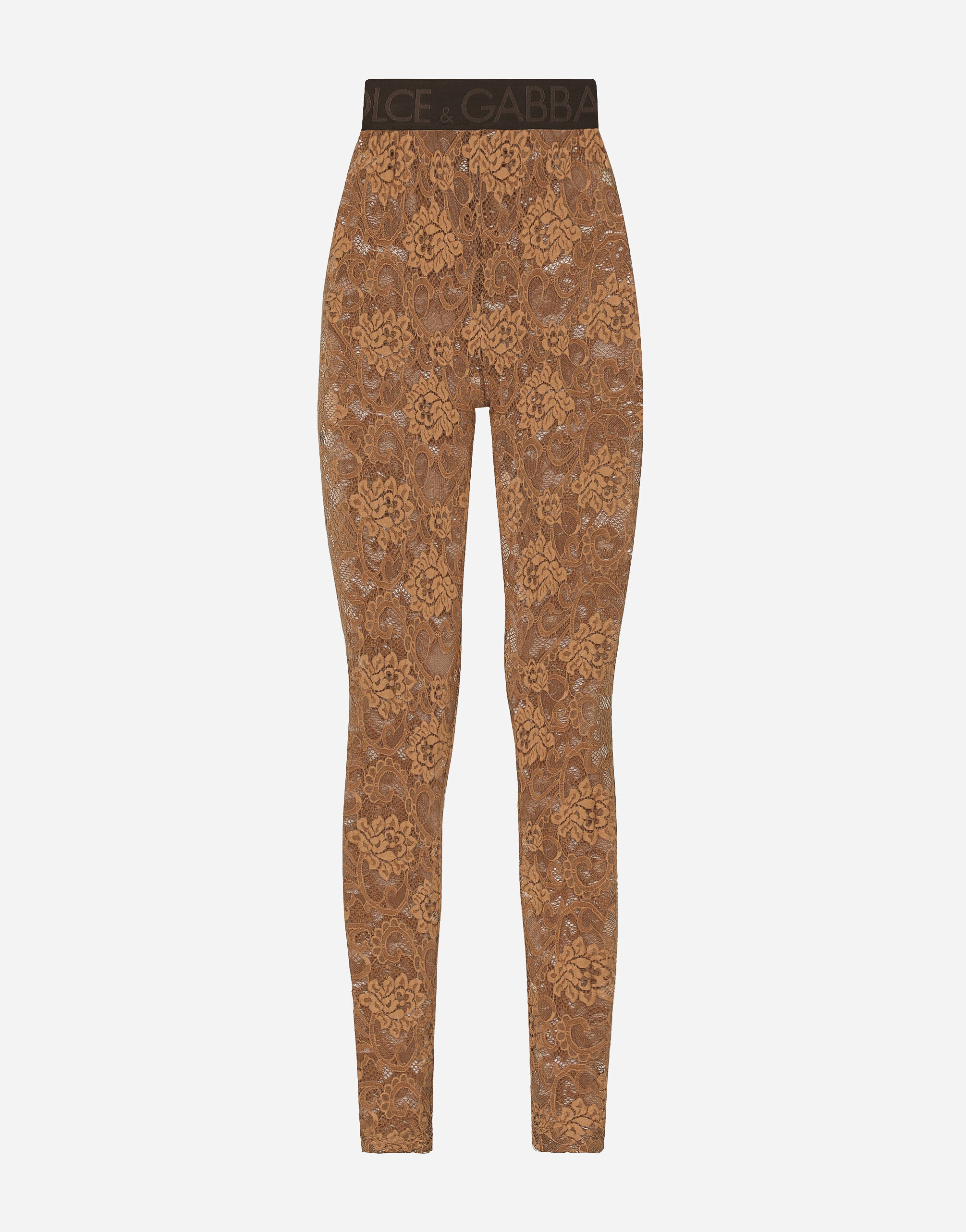 Lace leggings with branded elastic in Beige for Women Dolce Gabbana US