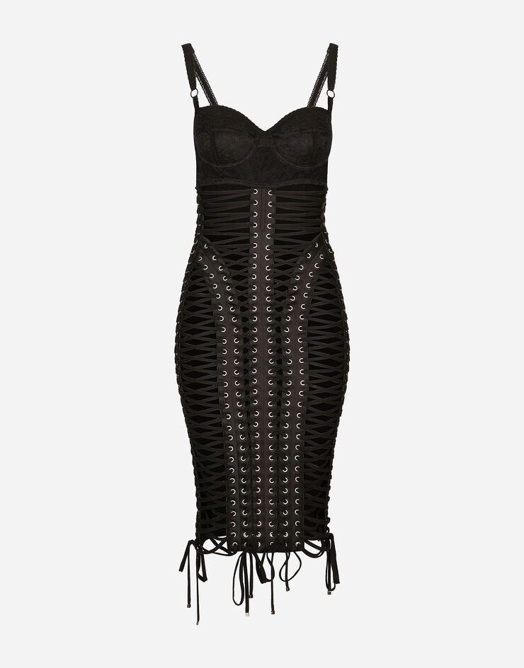 KIM DOLCE&GABBANA Midi dress with eyelets and lacing in Black for Women