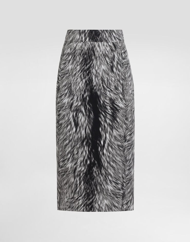 Dolce & Gabbana Charmeuse midi pencil skirt with fur print Grey F4C2LTFSA71