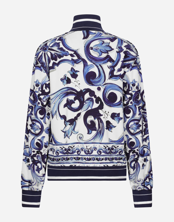 Dolce & Gabbana Sweatshirt aus Cady Majolika-Print mit Reißverschluss Mehrfarbig F9C50TFPIAH