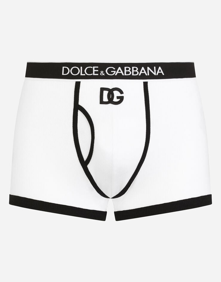 Dolce & Gabbana Fine-rib cotton boxers with DG logo White/Black M4D21JOUAIJ