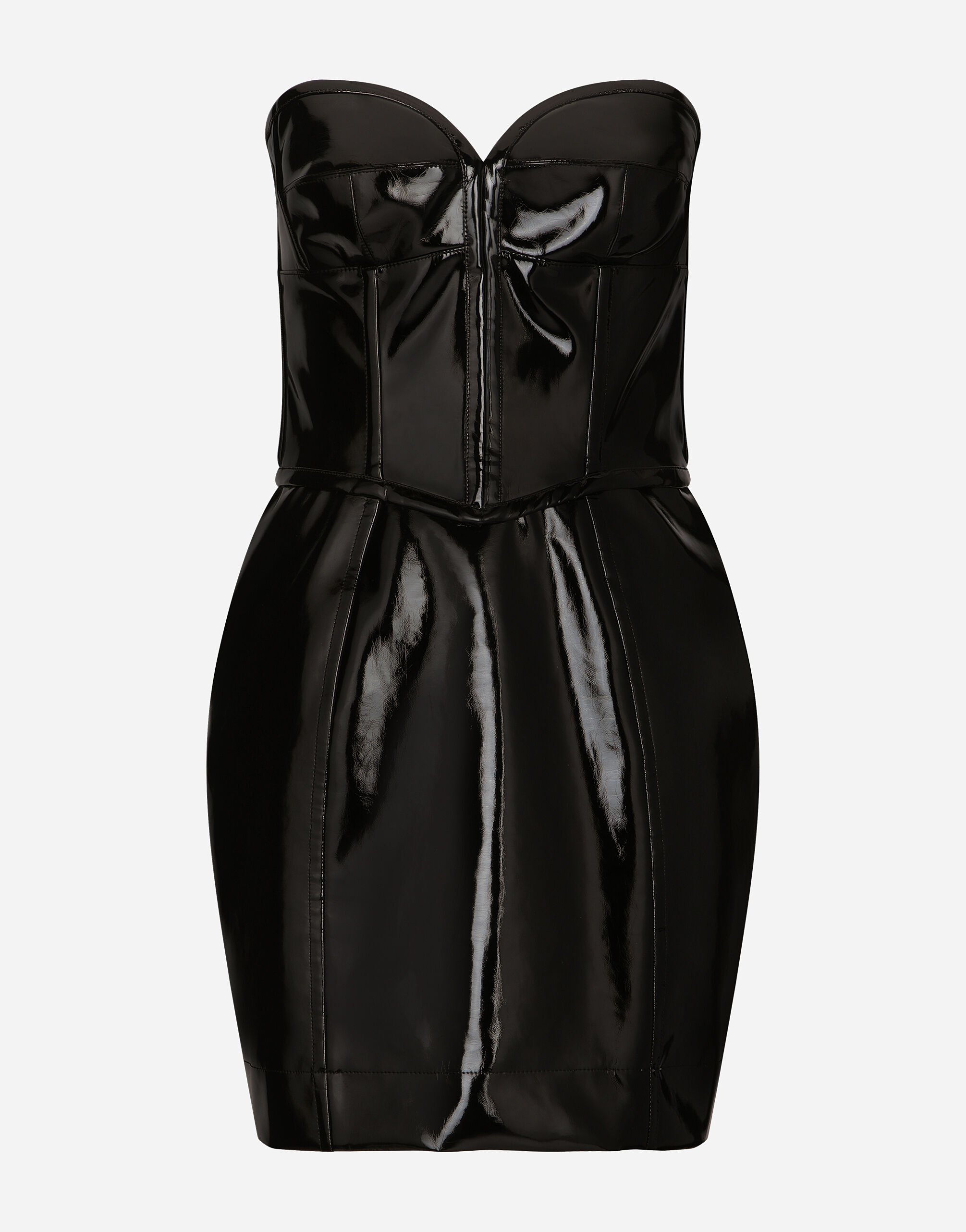 Dolce & Gabbana Abito bustier corto in vernice Black F26R2TOUADW