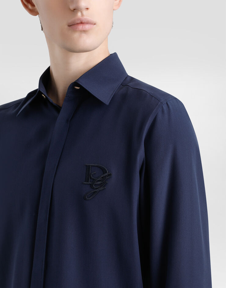 Dolce & Gabbana Silk shirt with logo embroidery Blue G5MO1ZFU1UQ