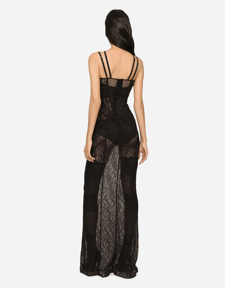 Dolce & Gabbana 蕾丝束身长款连衣裙 黑 F6CLTTFLUBM