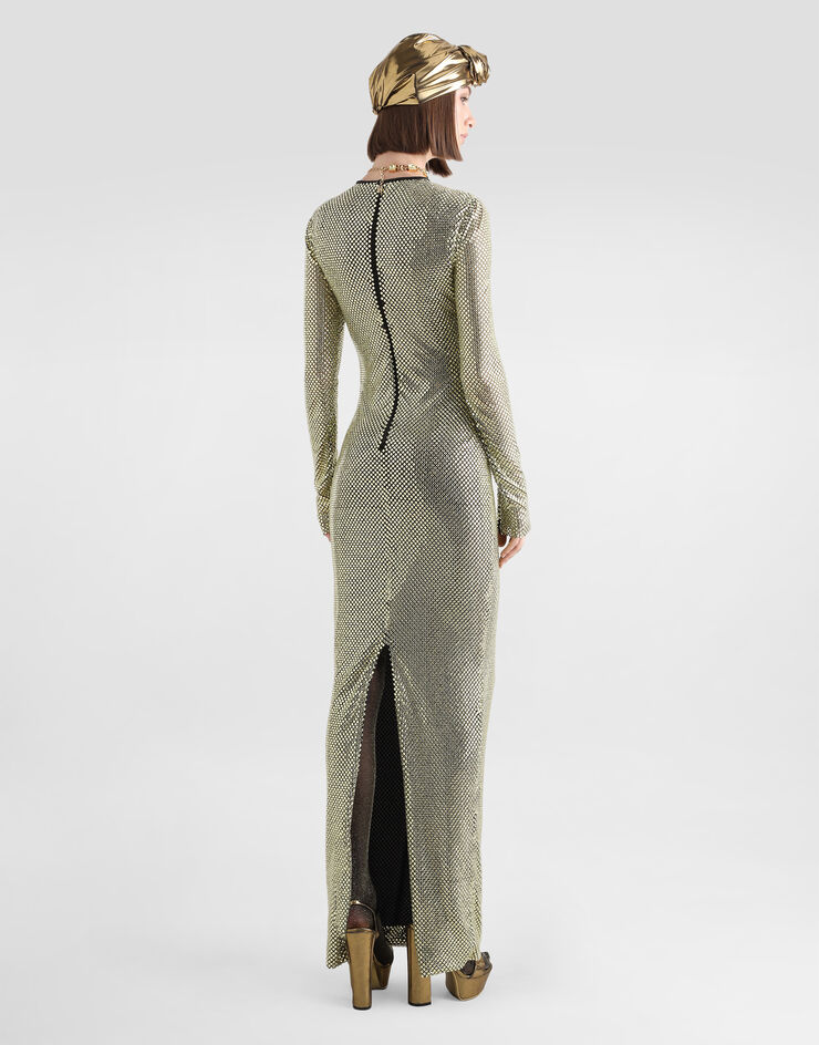 Dolce & Gabbana Vestido largo en malla de cristales Dorado F6TJLZFLSK3
